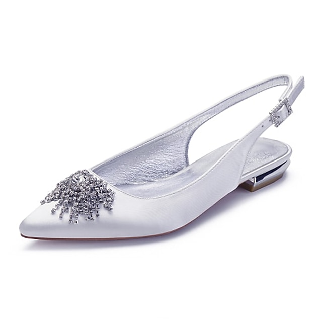  Γυναικεία Γαμήλια παπούτσια Παπούτσια άνεσης Νυφικά Παπούτσια Τεχνητό διαμάντι Τακούνι με λουράκι στη φτέρνα Μυτερή Μύτη Κομψό Σατέν Πόρπη Μαύρο Λευκό Κρύσταλλο