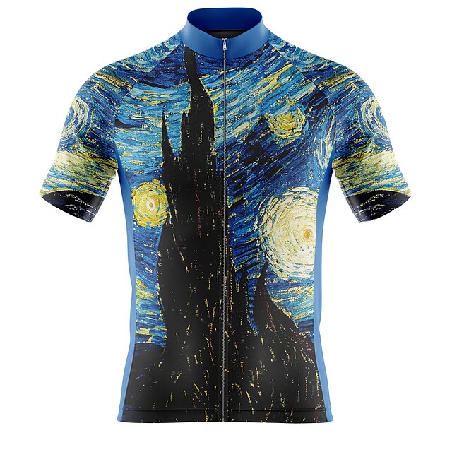  21Grams Men's Cycling Jersey Short Sleeve Bike Top with 3 Rear Pockets Mountain Bike MTB Road Bike Cycling Breathable Quick Dry Moisture Wicking Reflective Strips Blue Graphic Polyester Spandex Sports