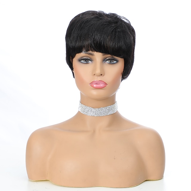 

Short Straight Human Hair Wig Brazilian Remy Pixie Cut Wig Human Hair Full Machine Made Natural Color Bob Capless Human Hair Wig Pretty Wigs