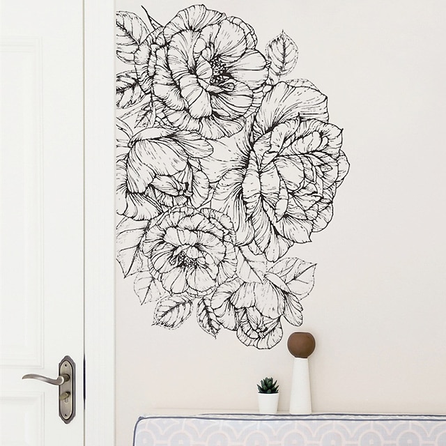 Home & Garden Home Decor | Literary Sketch Peony Flower Living Room Hall Bedroom Porch Home Wall Decoration Wall Stickers Self-a