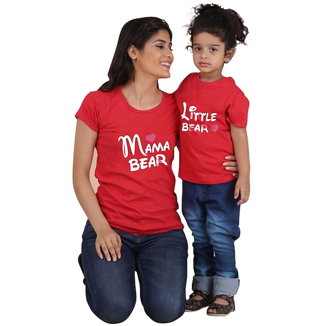 Baby & Kids Matching Outfits | Mommy and Me Valentines T shirt Tops Cotton Heart Letter Daily Print White Black Gray Short Sleev