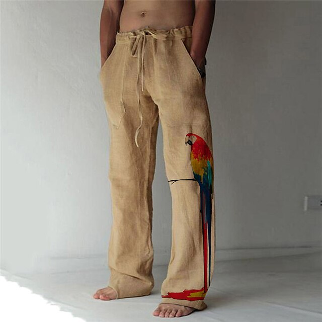 Men's Trousers Summer Pants Beach Pants Elastic Drawstring Design Front ...