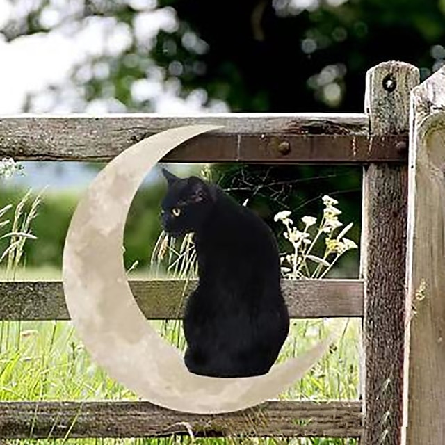 Metal cat and Moon Wall Decoration, Cat Art Silhouette Decor Cat and Moon Metal Wall Art