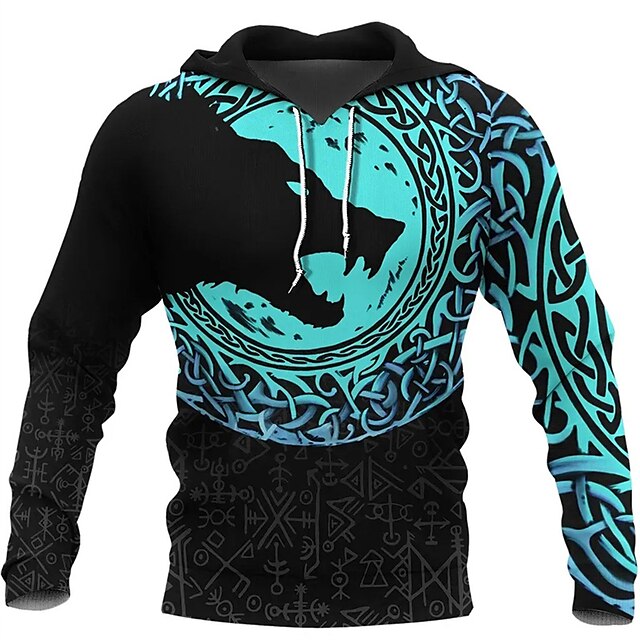 Mens Clothing Mens Hoodies & Sweatshirts | Mens Pullover Hoodie Sweatshirt Animal Patterned Graphic Armor Lace up Hooded Casual 