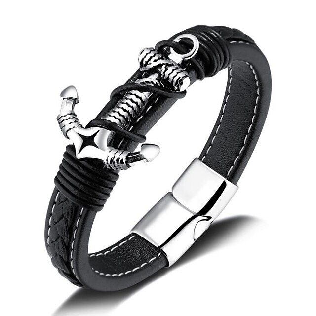 Shoes & Bags Fashion Accessories | Mens Bracelet Geometrical Anchor Punk Titanium Steel Bracelet Jewelry Black For Party Street 