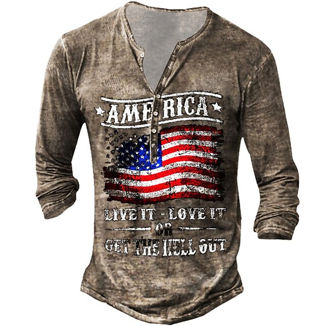 Men's Henley Shirt T shirt Tee Tee Funny T Shirts Graphic American Flag ...