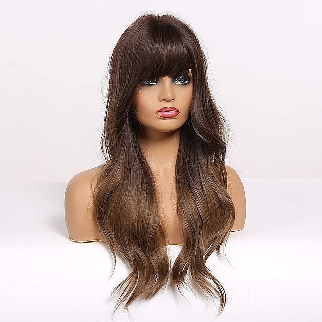 Beauty & Hair Wigs & Hair Pieces | long brown wigs for women -natural wavy hair synthetic wigs with bang - RD85751