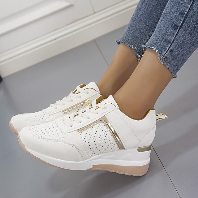 Women's Sneakers Wedge Plus Size Height Increasing Shoes Outdoor Daily Color Block Summer Round Toe Sporty Classic Casual Tennis Shoes Walking Lace-up Grey Pink White Sneakers2