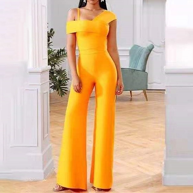  Combinaison-pantalon Femme Taille haute Couleur unie Col en V Elégant Soirée Vacances Standard Sans Manches Blanche S Printemps