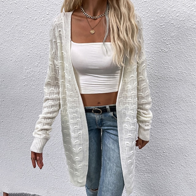 

Women's Cardigan Knitted Pure Color Stylish Casual Long Sleeve Sweater Cardigans Off Shoulder Spring Summer Beige