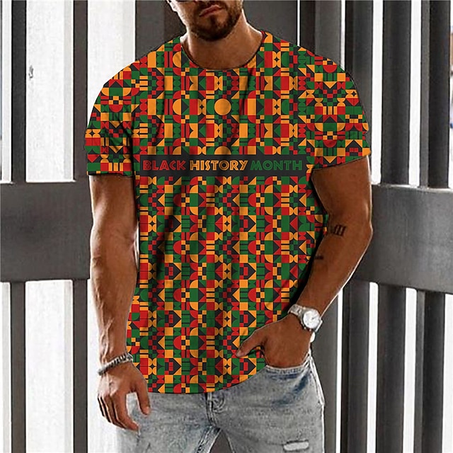 Men Tshirt Tops Streetwear Punk Shirts Geometric T-Shirt Orange M