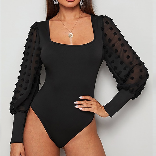 

Women's Bodysuit Solid Color Square Neck Casual Casual Daily Regular Fit Long Sleeve Black S M L Spring