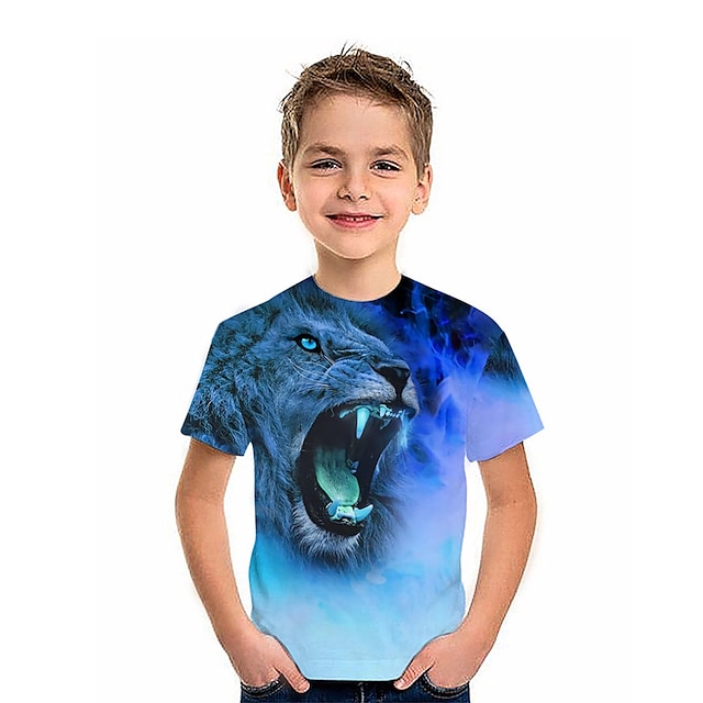 Baby & Kids Boys Clothing | Kids Boys T shirt Short Sleeve 3D Print Lion Animal Green Blue Children Tops Spring Summer Active Fa