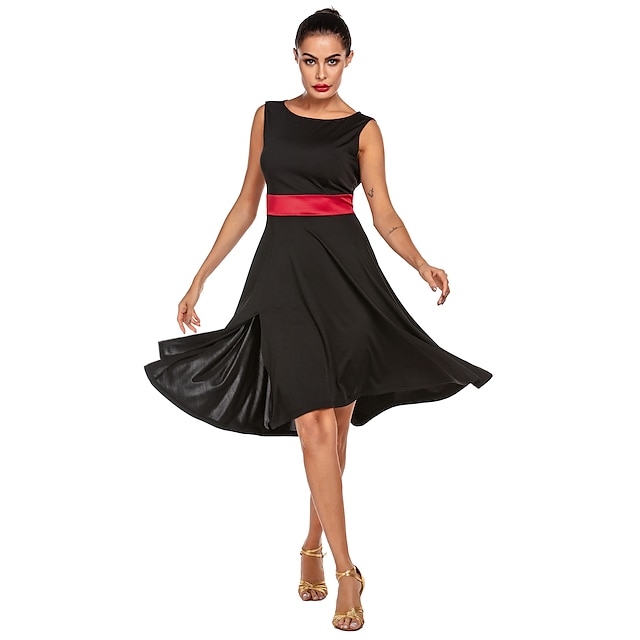  Women's Dancer Latin Dance Performance Dress Stylish Polyester Black Red Dress