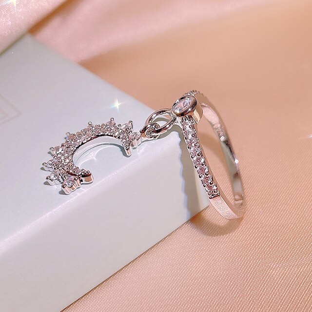 Shoes & Bags Fashion Accessories | Women Ring Party Geometrical Silver Brass Crescent Moon Tassel Elegant Fashion 1pc AAA Cubic 