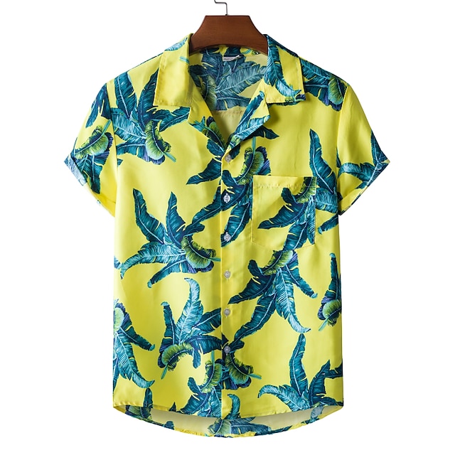 

Men's Shirt Tree Palm Leaf Leaves Classic Collar Casual Daily Print Short Sleeve Tops Casual Fashion Tropical Hawaiian Green Blue Black