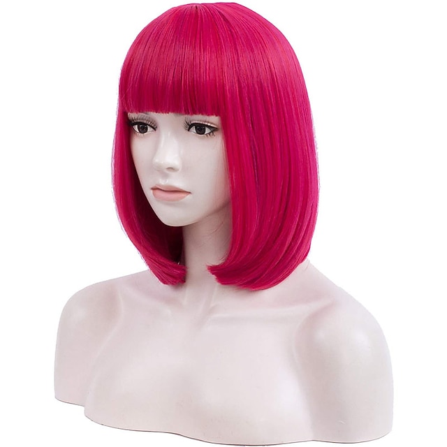 Beauty & Hair Wigs & Hair Pieces | Pink Bob Wig for Women Short Bob Wigs Synthetic Straight Hair Middle Part Shoulder Length Col