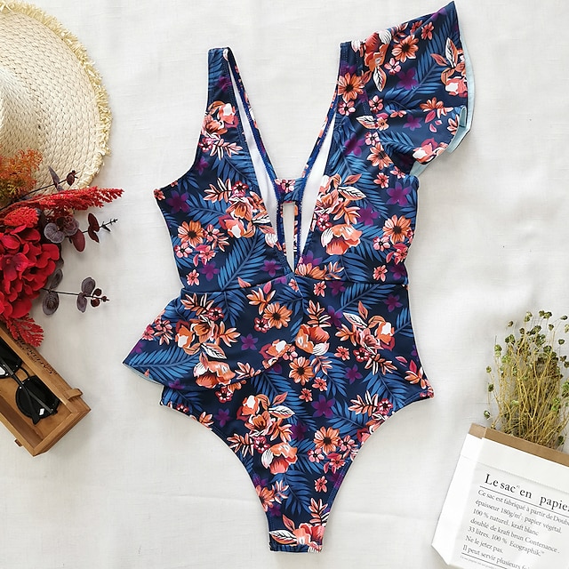 Sports & Outdoors Surfing, Diving & Snorkeling | Womens One Piece Swimsuit Ruffle Bodysuit Bathing Suit Floral / Botanical Swimw