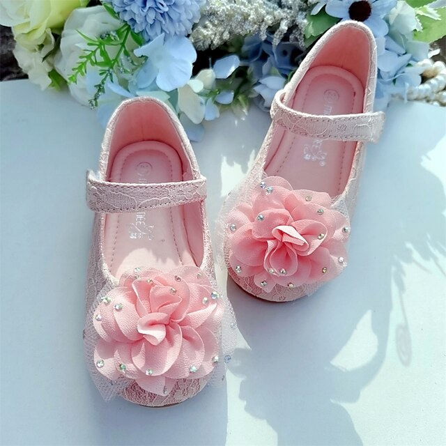 Shoes & Bags Kids Shoes | Girls Flats Flower Girl Shoes Lace Breathable Mesh Breathability Little Kids(4-7ys) Flower White Pink 