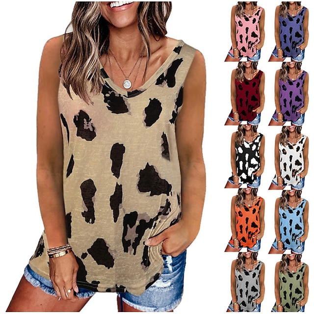  cross-border hot style women's clothing  summer new  hot style spotted print v-neck top loose t-shirt vest