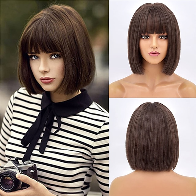 Beauty & Hair Wigs & Hair Pieces | Pink Bob Wig for Women Short Bob Wigs Synthetic Straight Hair Middle Part Shoulder Length Col