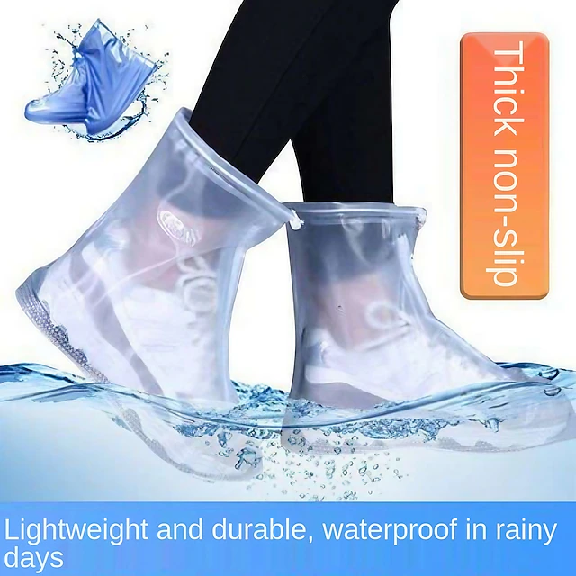 Rain Boot Waterproof Shoes Covers, Sand Control Non-Slip Shoe Cover Galoshes, PVC Rubber Sole Reusable Rain Snow Boots Overshoes for Cycling Outdoor Camping Fishing Garden Travel 12
