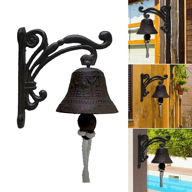  Campana de cena, campana de puerta de metal montada en la pared de hierro fundido vintage, decoración de campana de pared de hierro fundido vintage para jardín