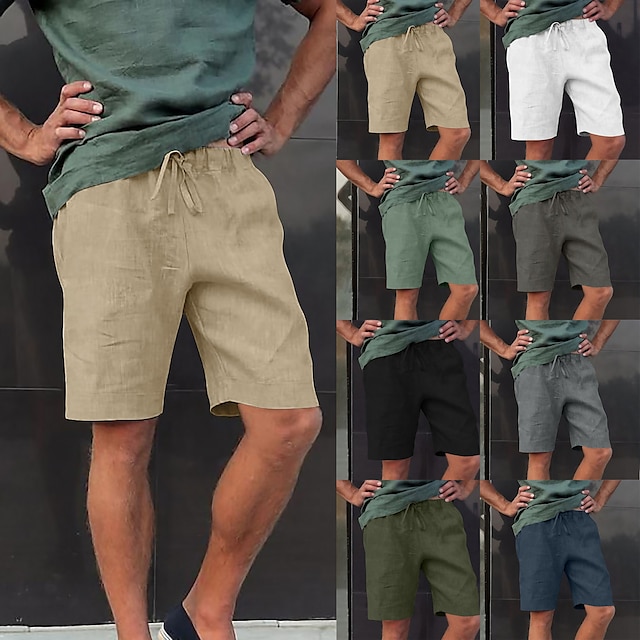 Men's Shorts Linen Shorts Summer Shorts Bermuda shorts Pocket Drawstring Plain Comfort Breathable Knee Length Daily Beach Linen / Cotton Blend Streetwear Casual / Sporty Black White Micro-elastic
