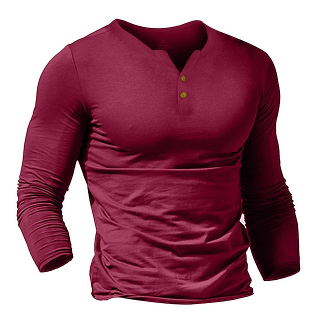 Mens Clothing Mens Tees & Tank Tops | Mens T shirt Tee Solid Colored Henley Street Daily Button-Down Long Sleeve Tops Casual Fas