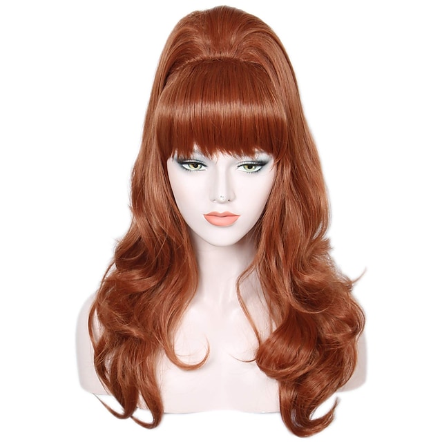  μακριά κυματιστή κόκκινη χάλκινη περούκα μεγάλη κυψελωτή περούκα για ρουχισμό αποκριάτικη περούκα της δεκαετίας του '50 και του '80