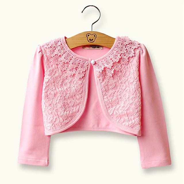 Kids Girls' Jacket & Coat Long Sleeve White Pink Solid Colored Lace ...