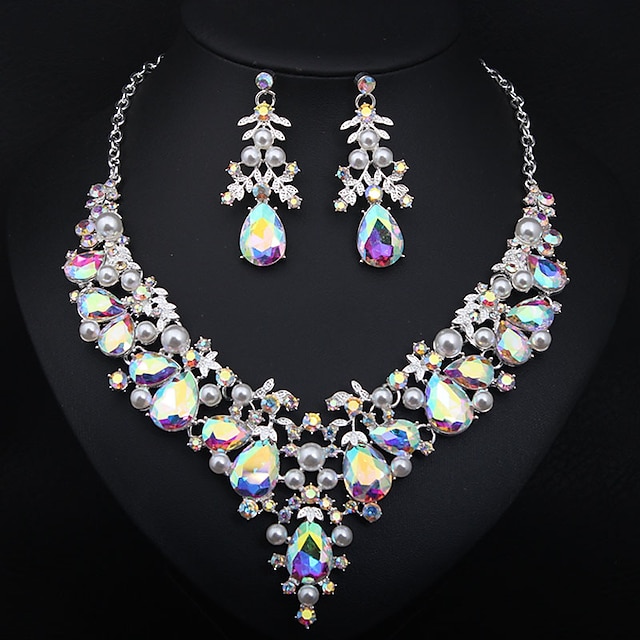 Bridal Jewelry Sets 1 set Crystal Rhinestone Alloy 1 Necklace Earrings ...