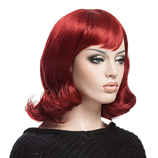 Beauty & Hair Wigs & Hair Pieces | Wig Short Wavy Burgundy Wig Cosplay Medium Wig 16inch Only Wigs - SC17057