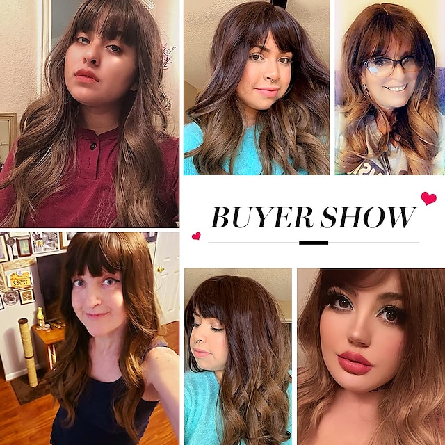 Beauty & Hair Wigs & Hair Pieces | long brown wigs for women -natural wavy hair synthetic wigs with bang - RD85751