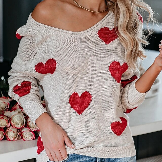 

Women's Sweater Pullover Jumper Knitted Heart Stylish Casual Soft Long Sleeve Sweater Cardigans V Neck Spring Summer White Black Gray