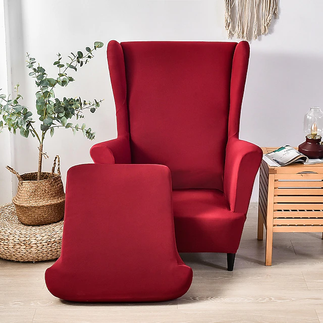 Solid Color Stretch Wingback Chair Cover Wing Chair Slipcovers Spandex Fabric Burgundy Red Wingback Armchair Covers with Elastic Bottom for Living Room Bedroom Decor 18