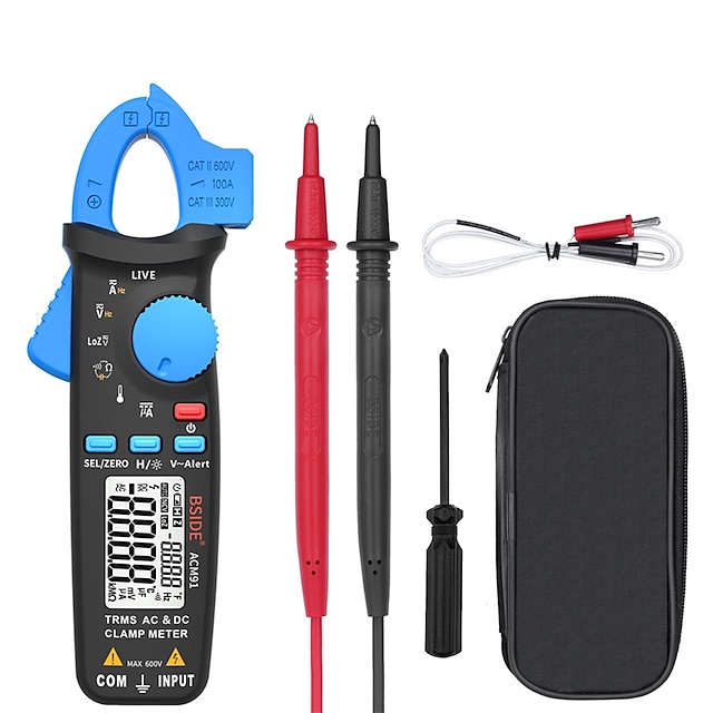  BSIDE ACM91 Digital AC/DC Current Clamp Meter Auto-Range Car Repair TRMS Multimeter Live Check NCV Frequency Capacitor Tester