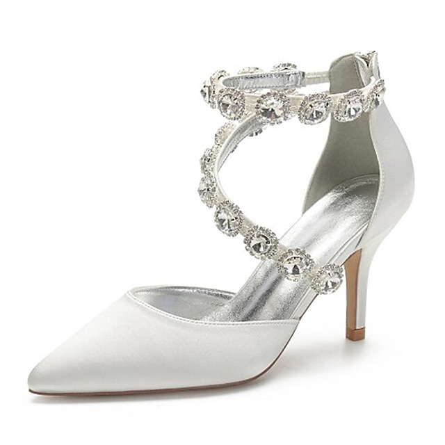  Pentru femei pantofi de nunta Pantofi pumps Bling Bling Pantofi Pantofi Spumante Pantofi de mireasa Cristal Toc Înalt Vârf ascuțit Elegant Satin Fermoar Argintiu Negru Alb