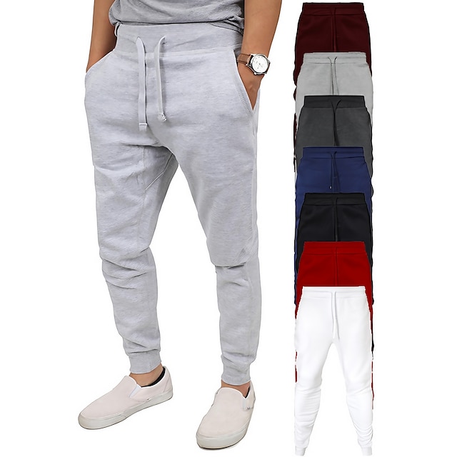  Men's Sweatpants Joggers Winter Pants Trousers Pocket Drawstring Elastic Waist Solid Color Warm Full Length Daily Casual Plus velvet Loose Fit Light gray-pure light board Dark gray-light board pure