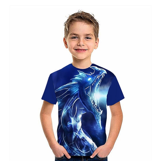 Baby & Kids Boys Clothing | Kids Boys T shirt Short Sleeve Blue 3D Print Dragon Animal Daily Indoor Outdoor Active Fashion Daily