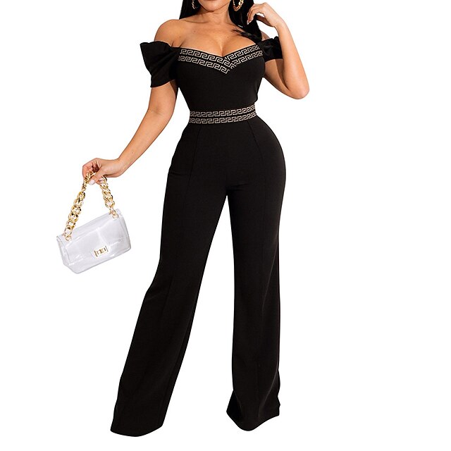 

Women's Jumpsuit Solid Color Off Shoulder Elegant Party Regular Fit Short Sleeve Green Black Red S M L Spring