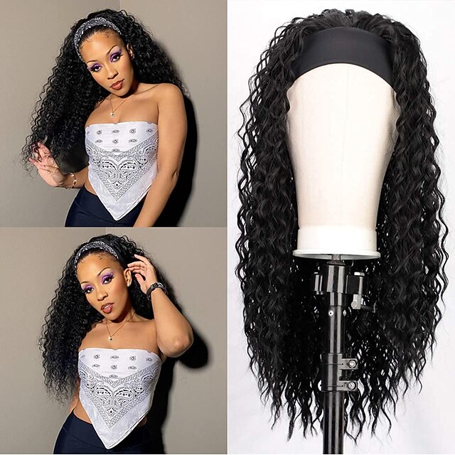 

Headband Wig Human Hair for Black Women Machine Made Water Wave Wigs 26 Inch Human Hair Wigs 150% Density Brazilian Virgin Glueless Headband Wigs Capless Wigs 12-28 Inch