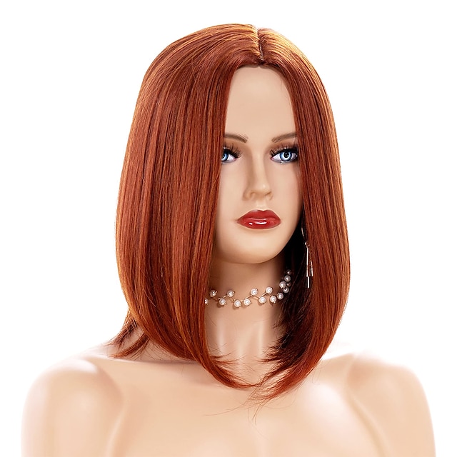  perucă scurtă cu val roșu păr drept pentru femei perucă sintetică ghimbir aspect natural păr sintetic complet potrivită pentru partea de cosplay Halloween uz zilnic