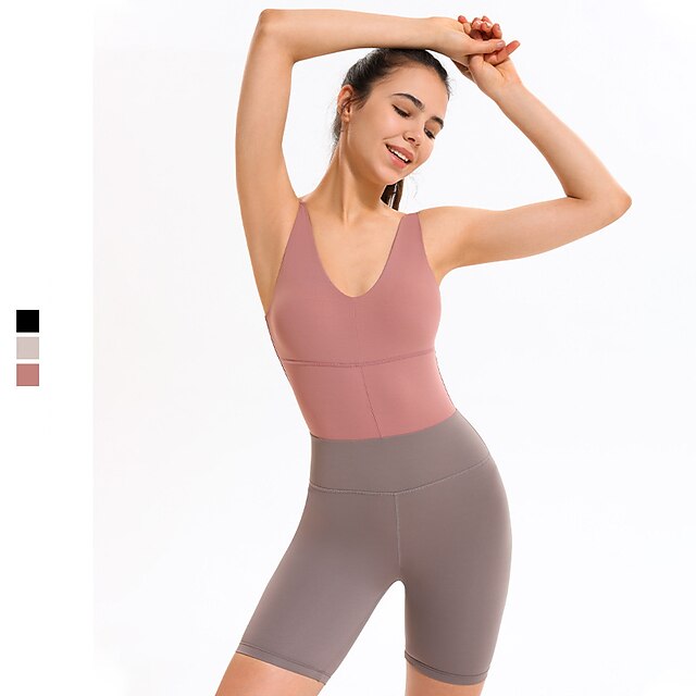 Sports & Outdoors Exercise, Fitness & Yoga | Womens Workout Jumpsuit Summer Color Block Bodysuit Romper Pink Grey Nylon Yoga Fit