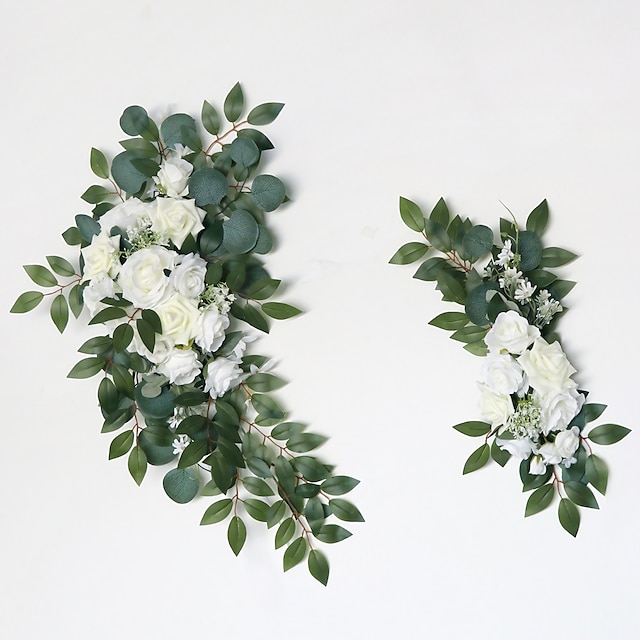  konstgjorda bröllop valv blommor eukalyptus blad stor ros&pionblommiga swags för bröllopsstol skira draperier berså bröllopsceremoni och mottagning, falska blommor för bröllop valv trädgård