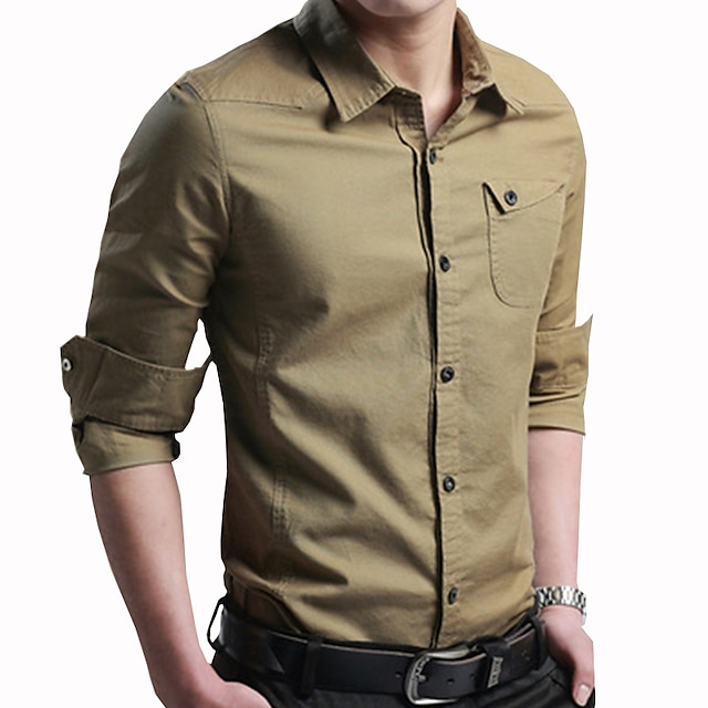 Mens Clothing Mens Shirts | Mens Shirt Solid Color Turndown Casual Daily Button-Down Long Sleeve Tops Lightweight Basic Casual M