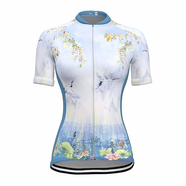 

21Grams Women's Short Sleeve Cycling Jersey Summer Spandex Sky Blue Floral Botanical Bike Top Mountain Bike MTB Road Bike Cycling Quick Dry Moisture Wicking Sports Clothing Apparel / Stretchy