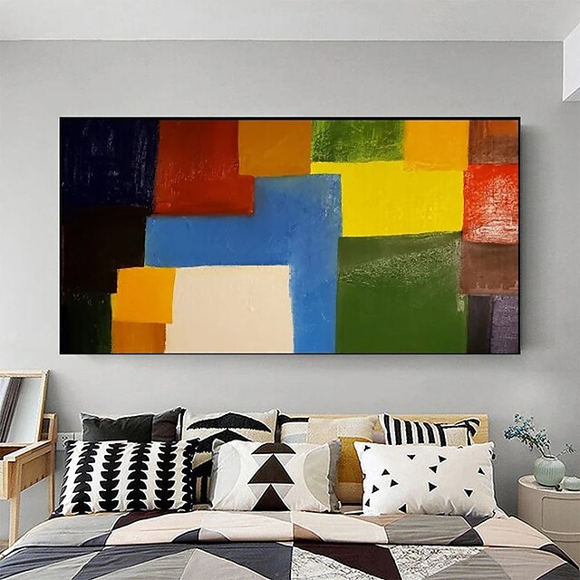 Home & Garden Wall Art | Oil Painting Handmade Hand Painted Wall Art Modern Abstract Color Geometric Block Home Decoration Decor