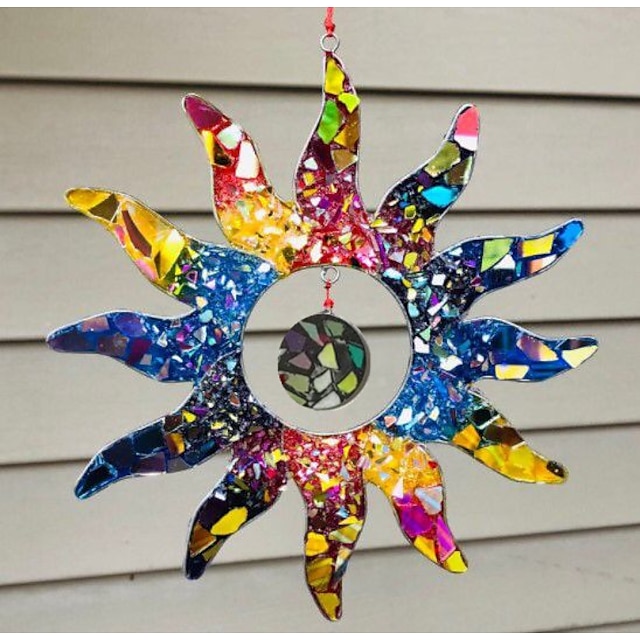  7 farver suncatcher boligdekoration regnbue sol dekoration vedhæng have hjem stue dekoration arrangement 25*25cm/10*10inches