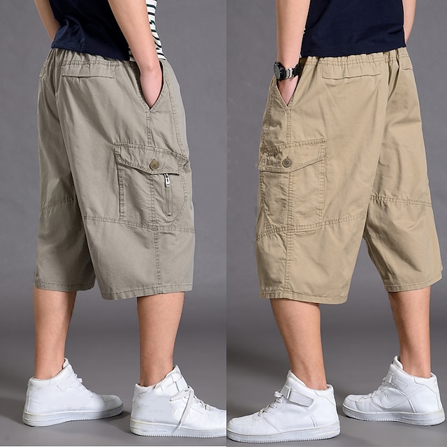 38, Black Mens Twill Cargo Shorts Outdoor Wear Lightweight Tactical Pants Men Loose Fit Combat Knee Length Short Trousers with Multi Pocket 